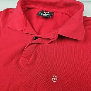 Victorinox Men's Polo Shirt Size Large Red Cotton Long Sleeve Collared Shield